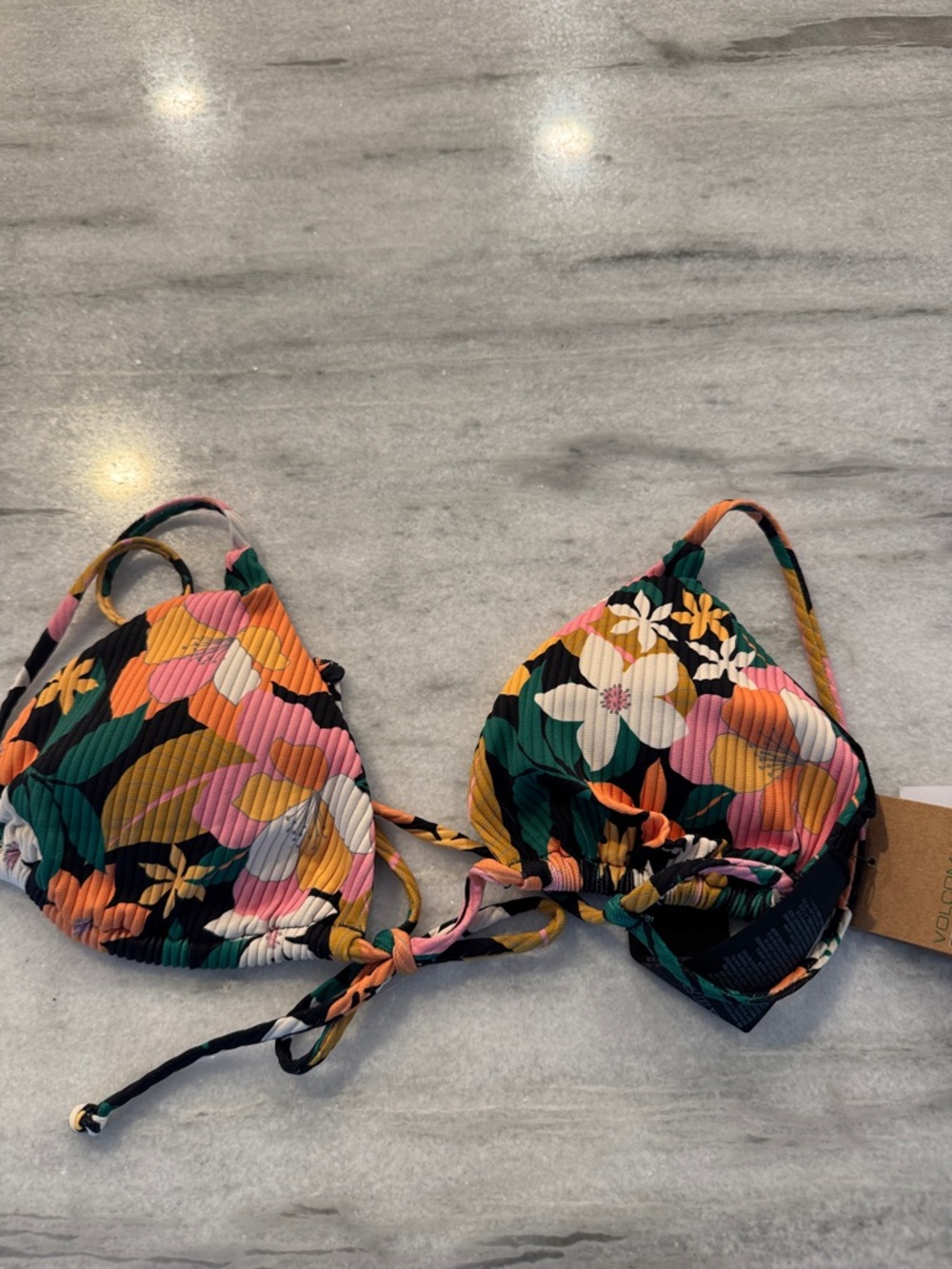 Volcom Multicolor Striped Floral Bikini Top NWT